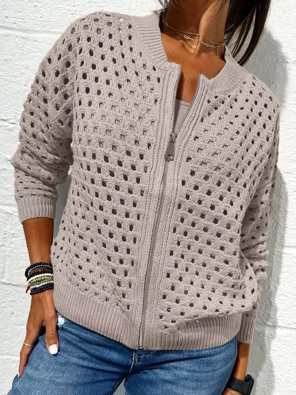 Full Size Crochet Knit Zip-Up Cardigan Plus Size, image 5