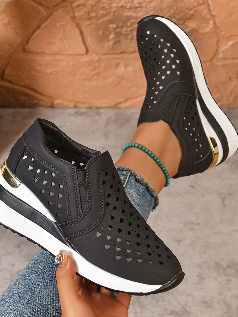 Breathable Cutout Wedge Sneakers, image 4