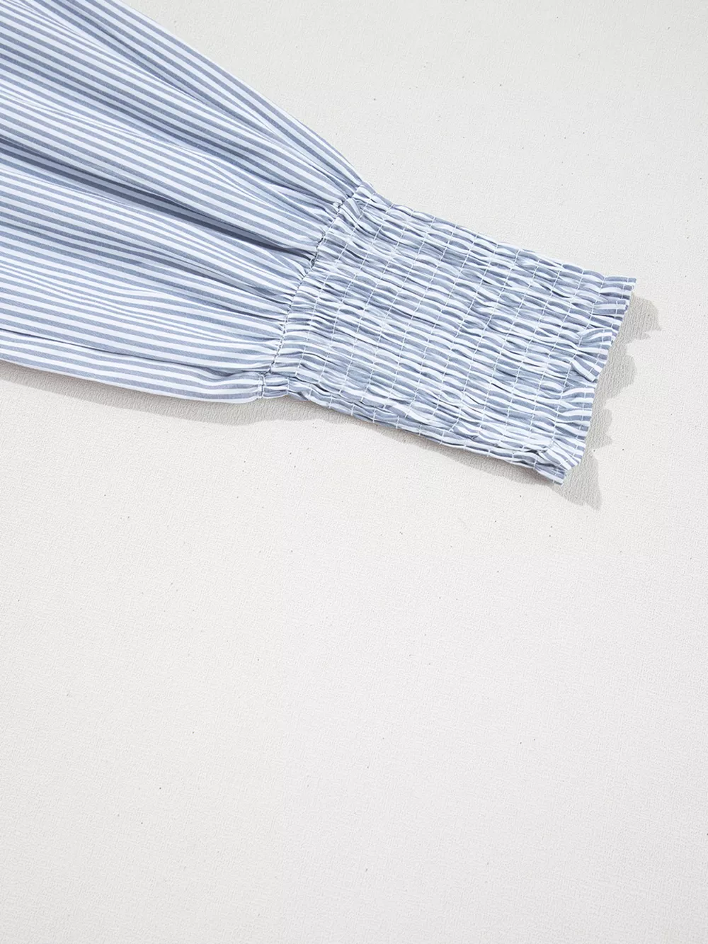 Pinstripe Long Sleeve Smocked Cuffs Button Shirt Collar Blouse, image 20