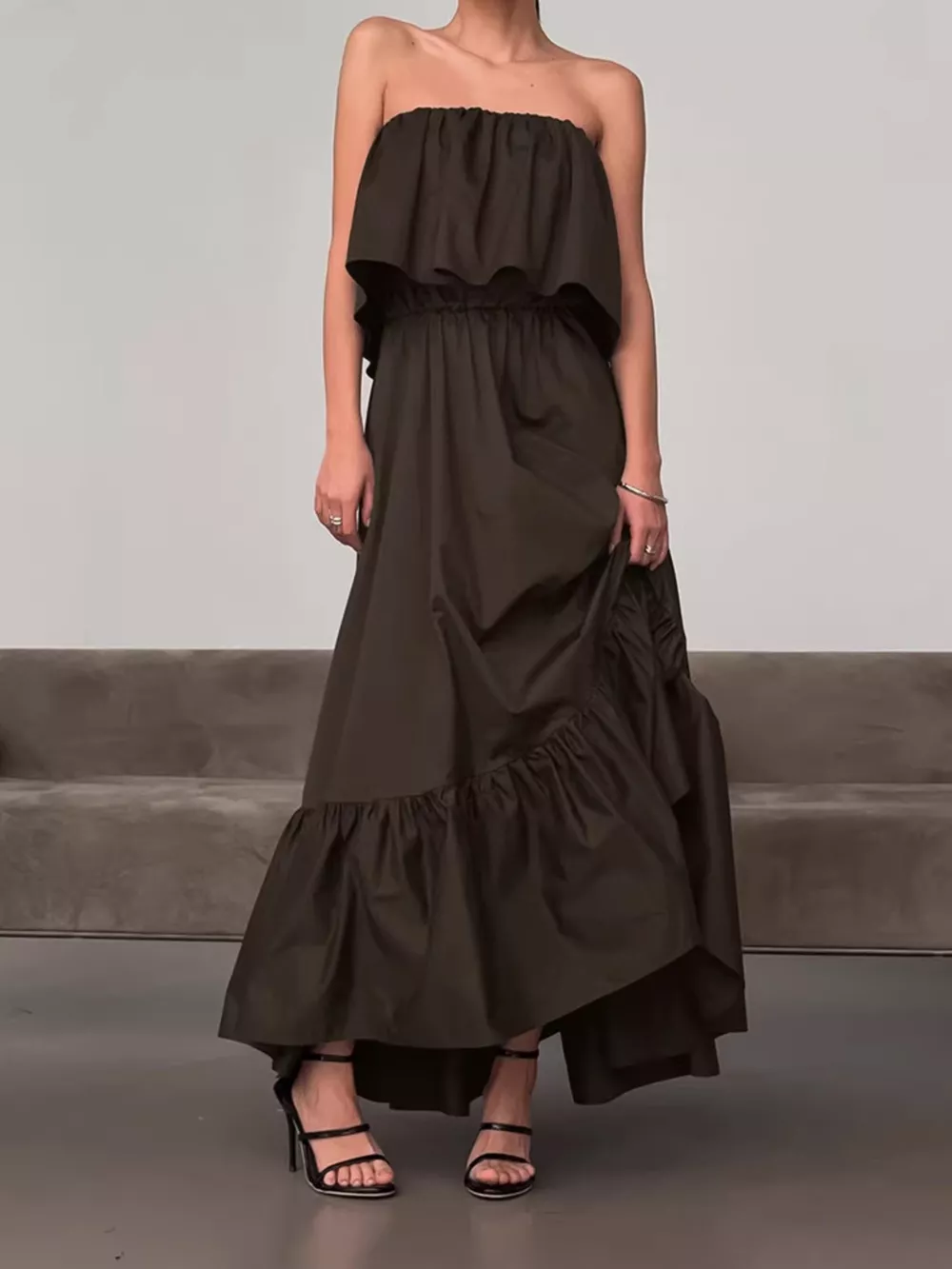 Off-Shoulder Ruffle Hem Maxi Dress, image 4