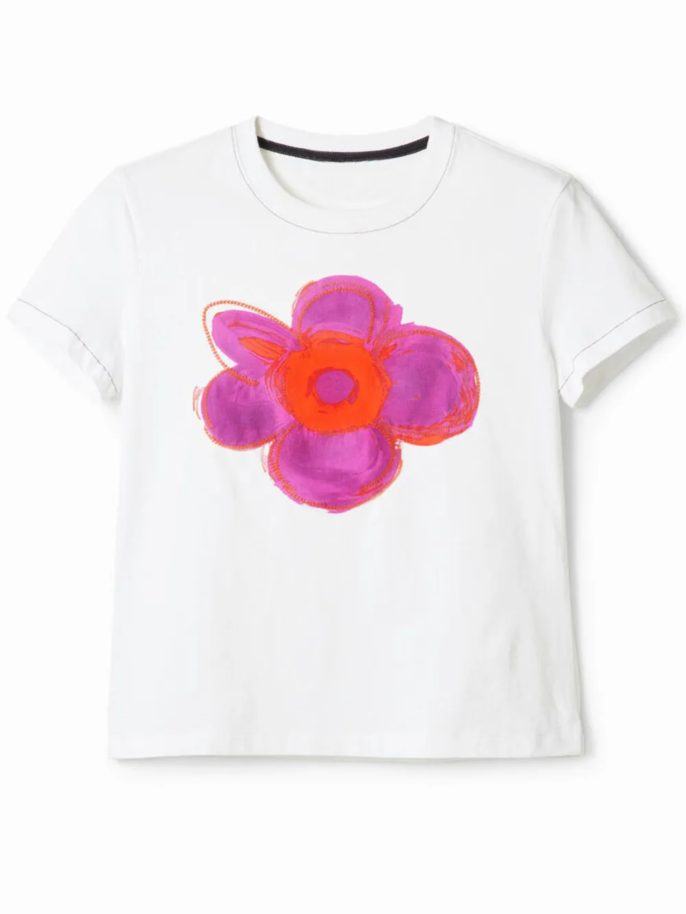 Flower Graphic Round Neck T-Shirt, image 2