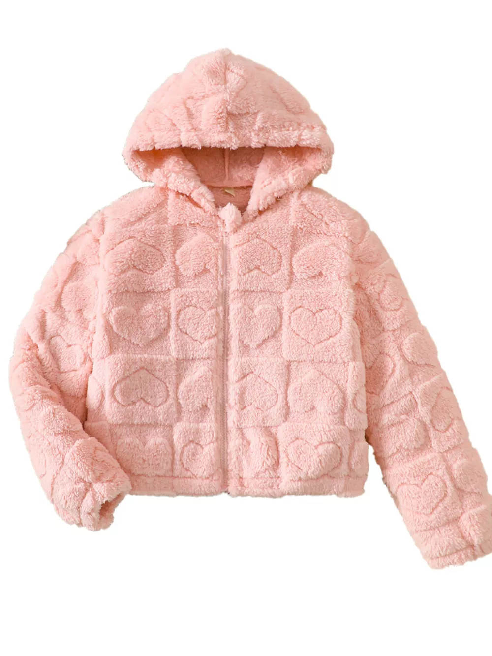 Children's Heart Pattern Fuzzy Hooded Outerwear, image 2