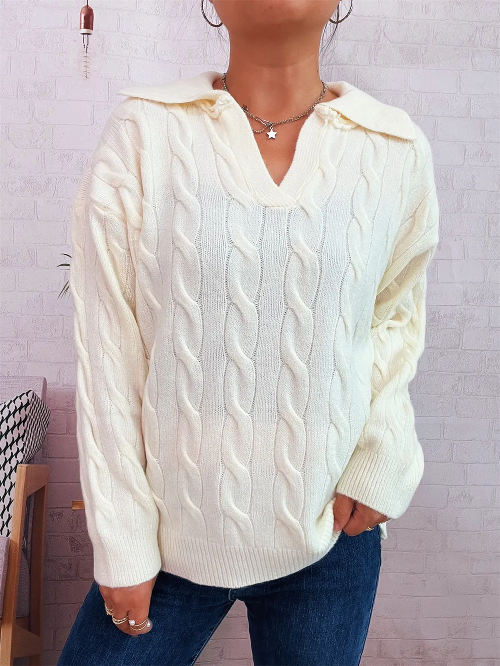 Cable Knit Johnny Collar Sweater, image 24