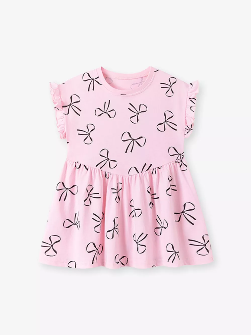 Children's Bow-Print Ruffle Sleeve Casual Dress, image 2
