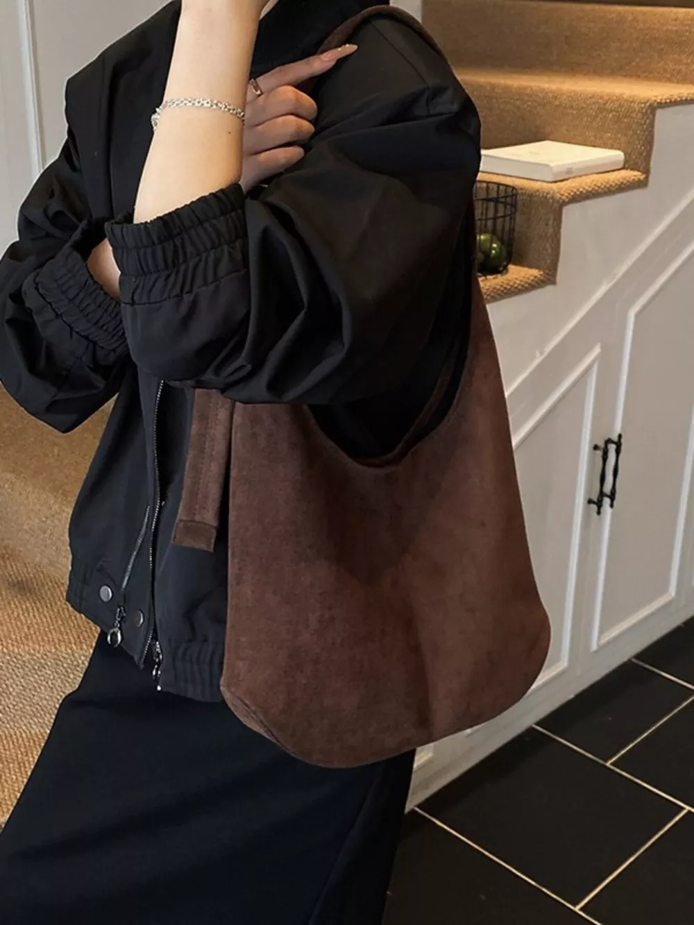Suede Hobo Shoulder Bag, image 6