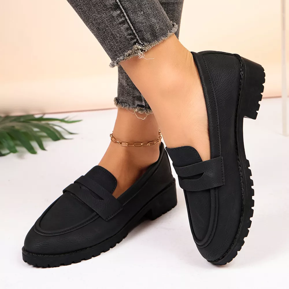 Classic Minimalist Penny Loafers with Chunky Lug Sole, image 2