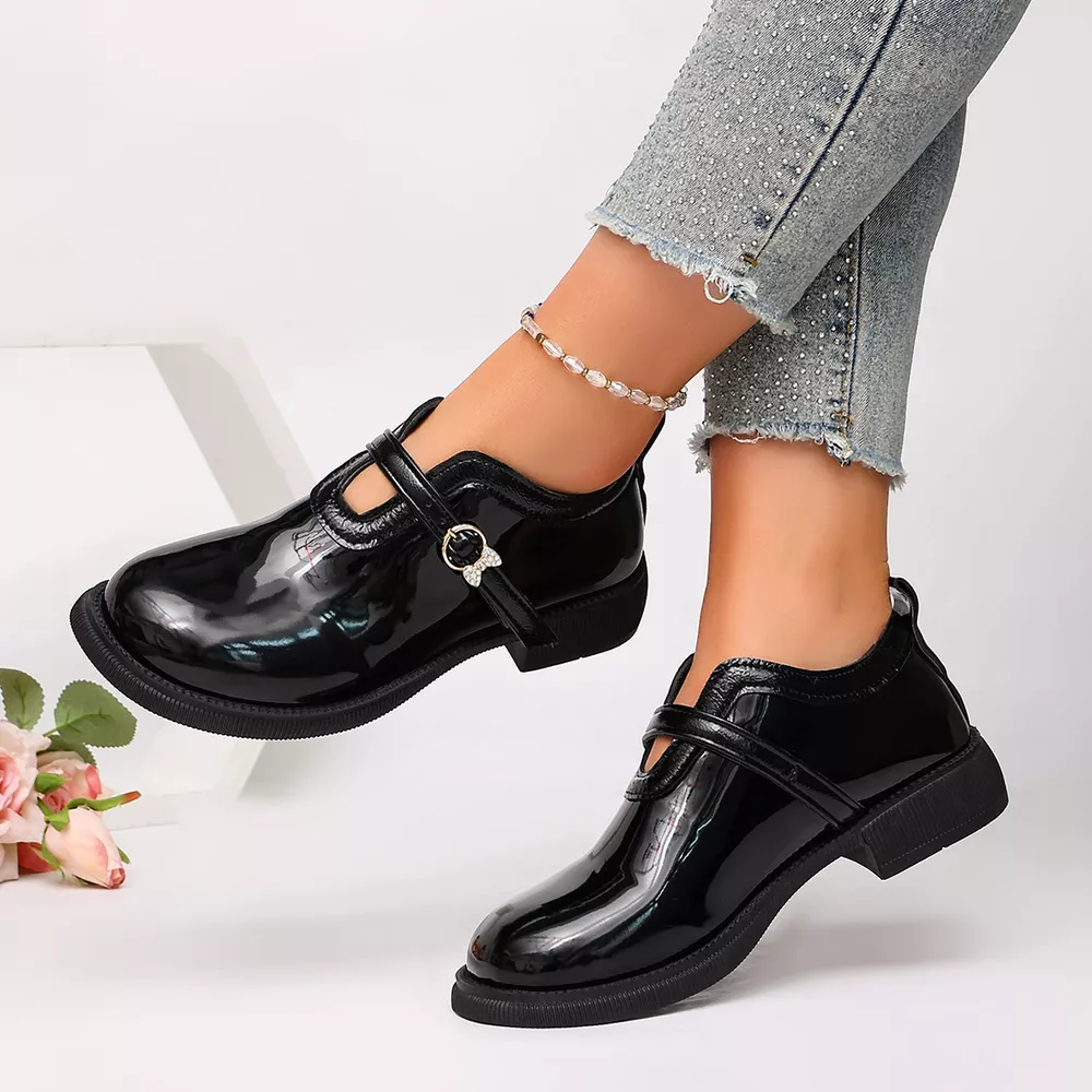 Round Toe Buckle Strap Loafers, image 7