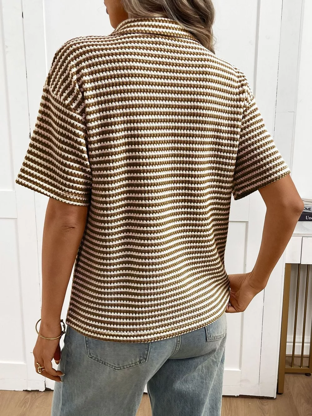 Striped Knit Short Sleeve Top, image 4