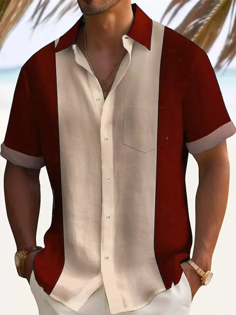 Men's Full Size Color Block Short Sleeve Shirt Plus Size, image 4