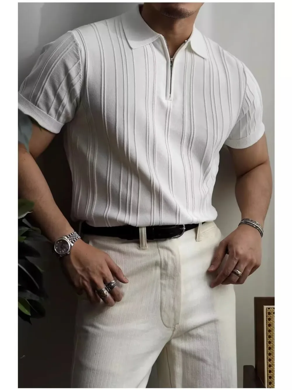 Men's Full Size Slim Fit Zip Collar Short Sleeve Polo Plus Size, image 5