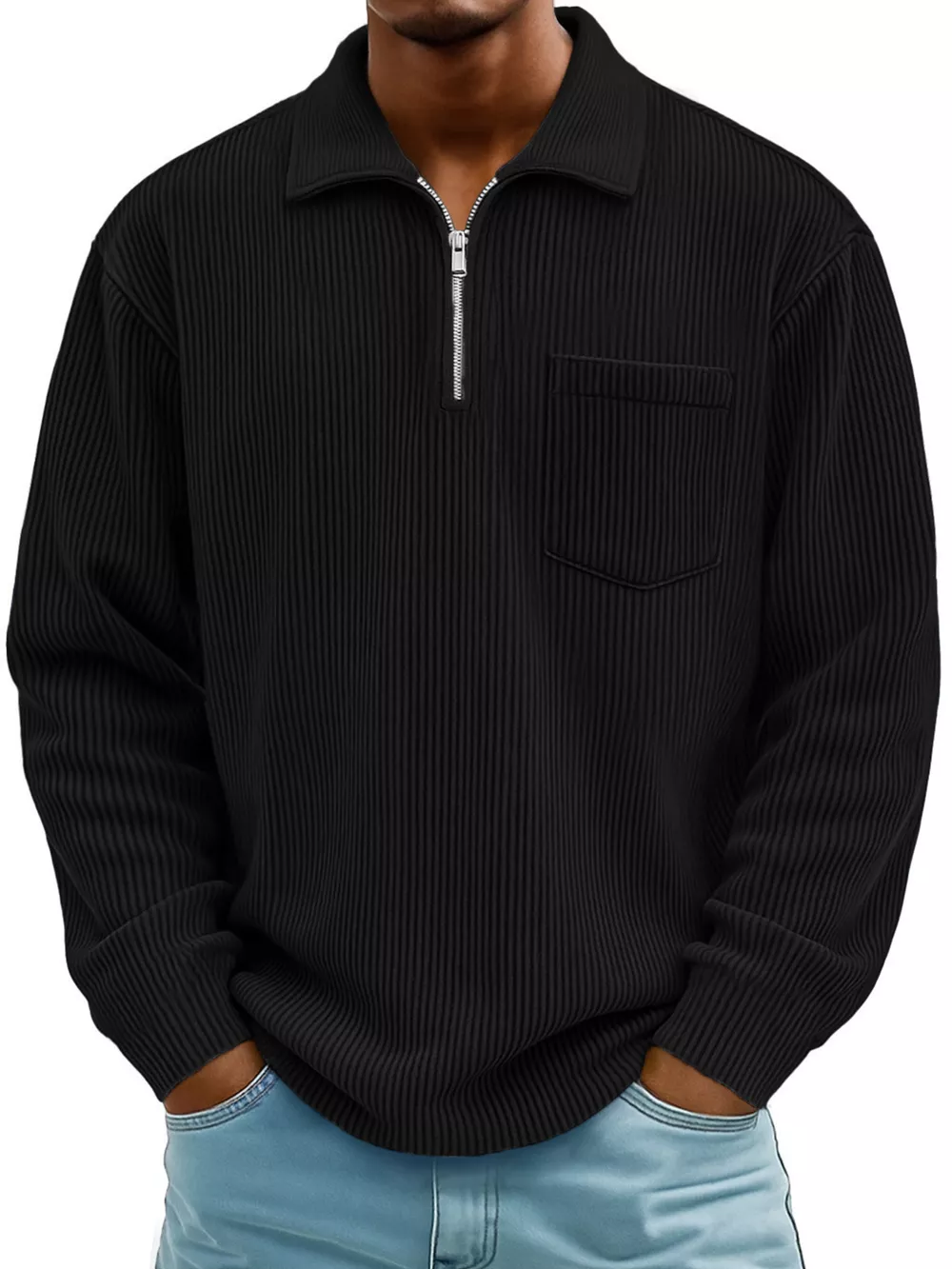 Men's Full Size Corduroy Half Zip Casual Top Plus Size, image 3