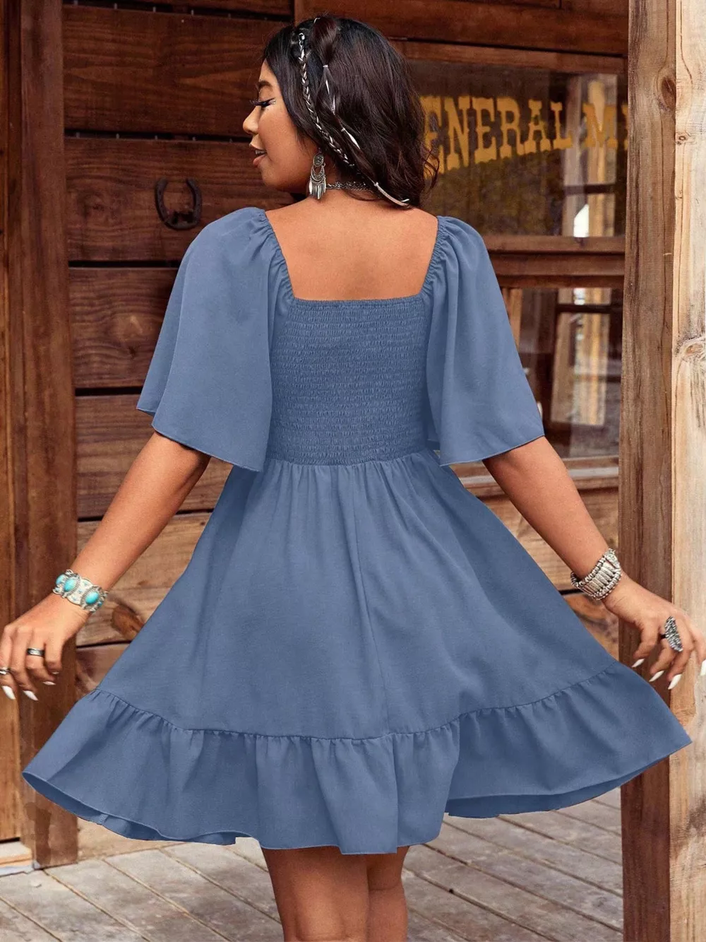 Embroidered Flutter Sleeve Mini Dress, image 5