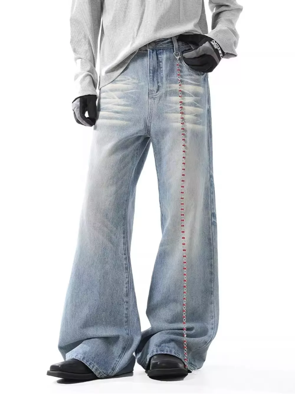 Men's Washed Wide Leg Jeans, image 2