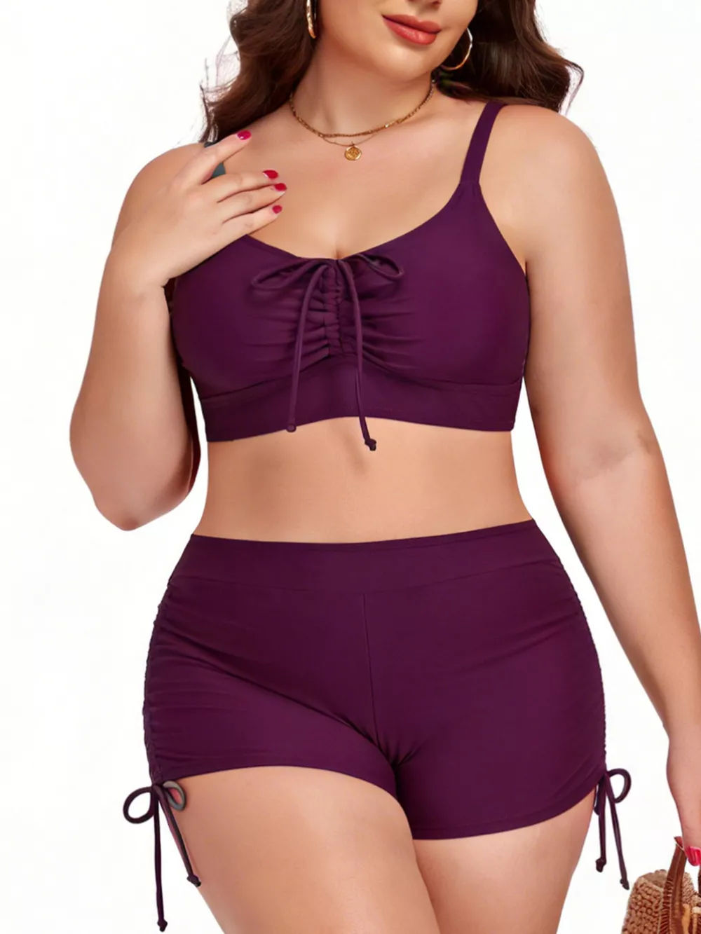 Plus Size Ruched Drawstring Swim Set, image 9