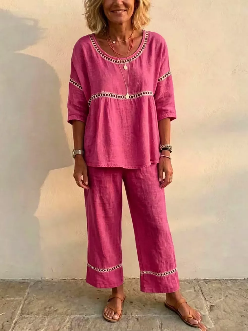 Full Size Hollow-Out Detailing Top and Pants Set Plus Size, image 15