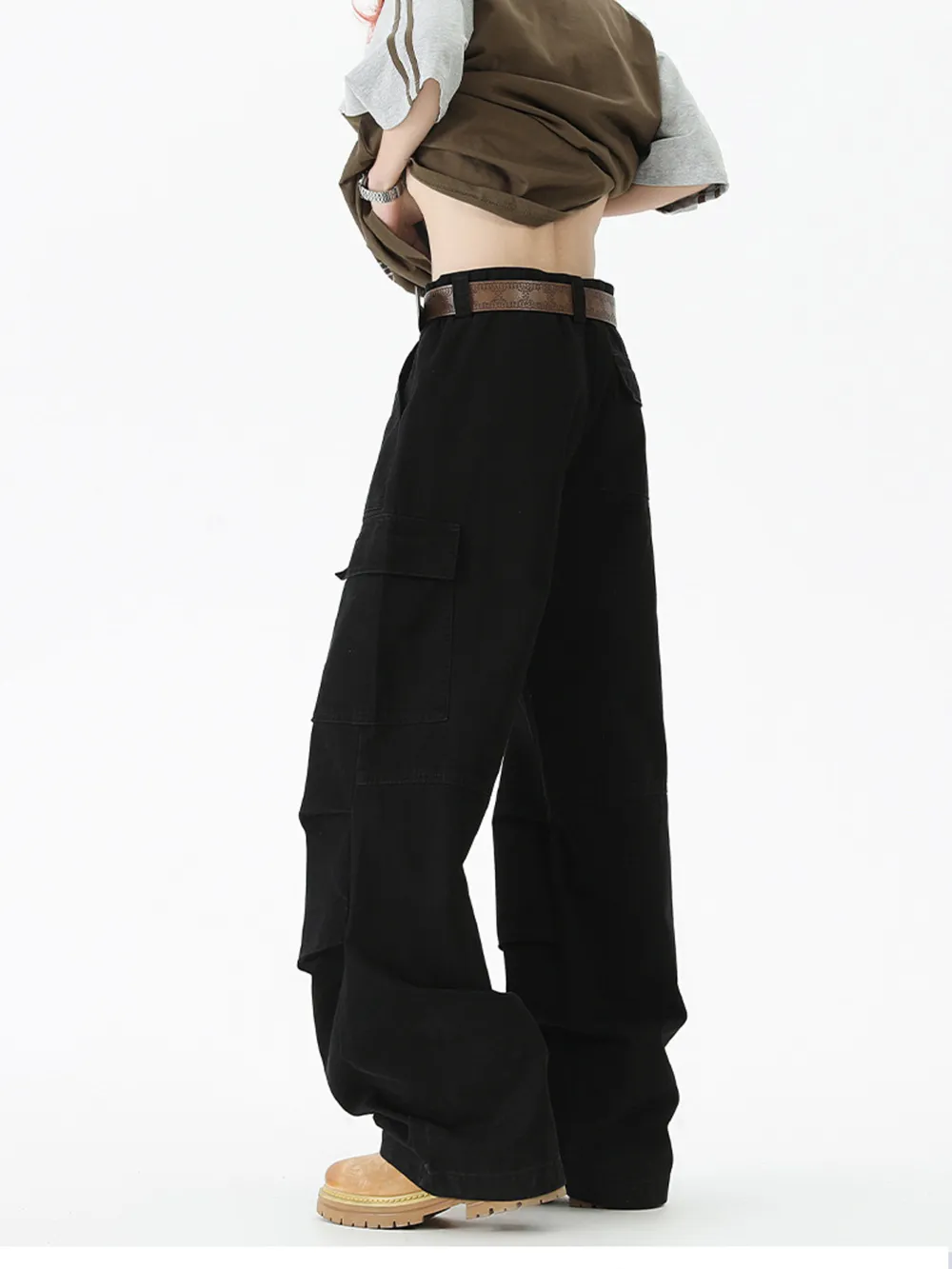 Men's Wide Leg Cargo Pants with Ruched Detail, image 6
