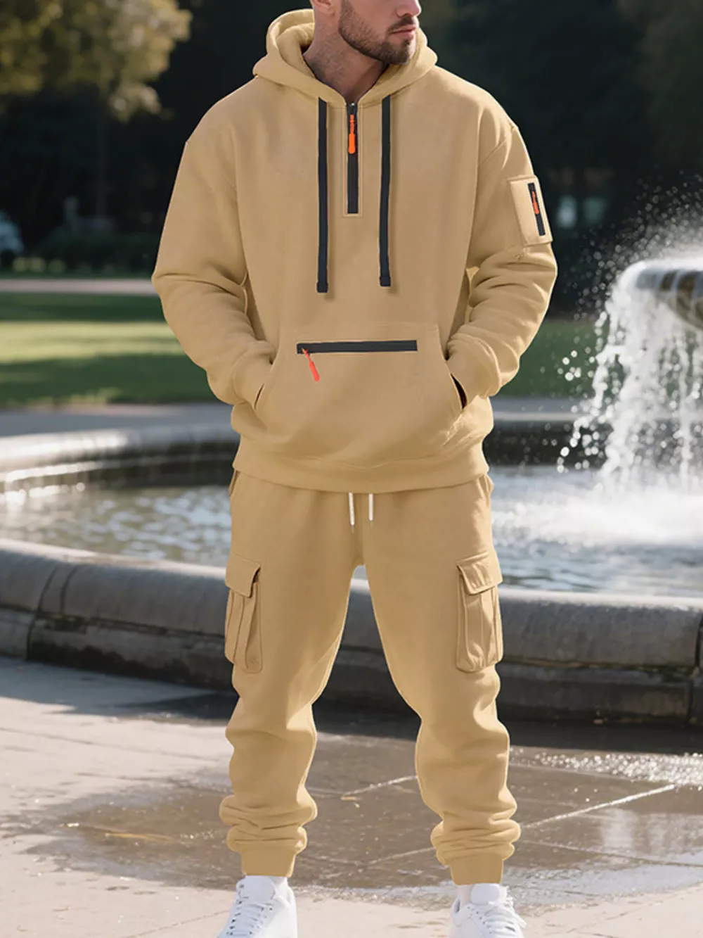 Men's Plus Size Tactical Cargo Hoodie and Jogger Set, image 2