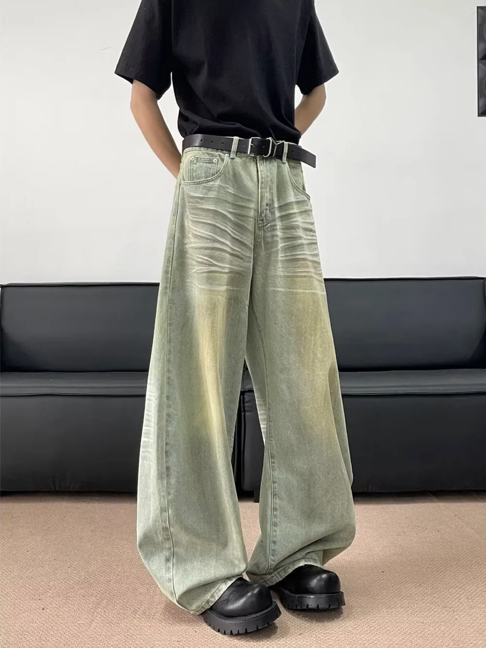 Men's Full Size Wash Wide Leg Jeans Plus Size, image 4