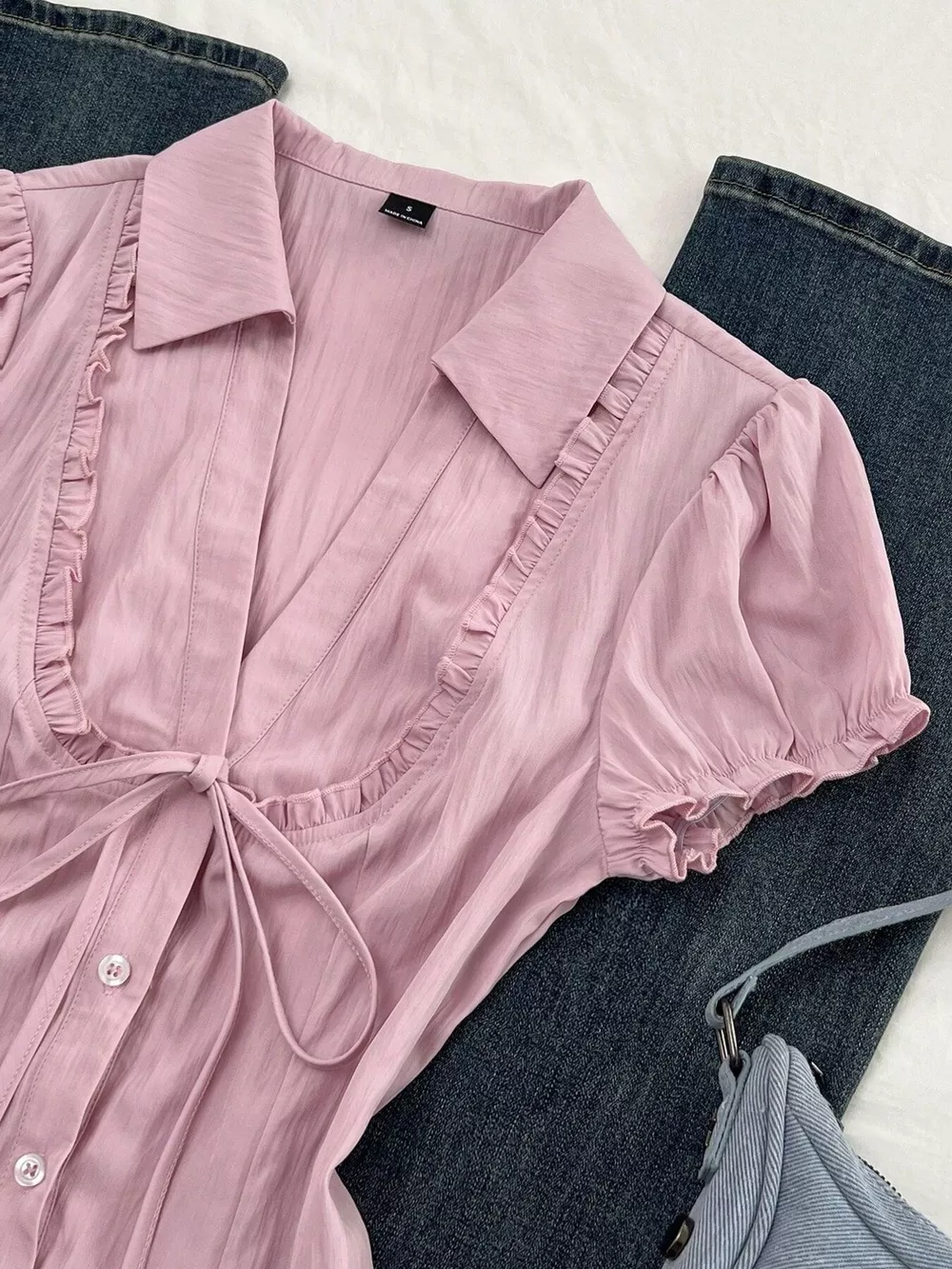 Frill Button Up Short Sleeve Shirt, image 4