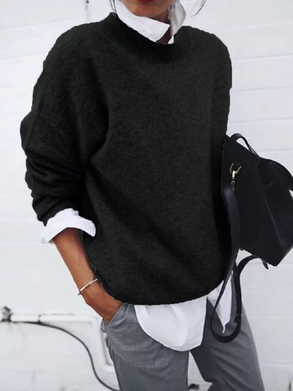 Full Size Round Neck Long Sleeve Sweater Plus Size, image 14