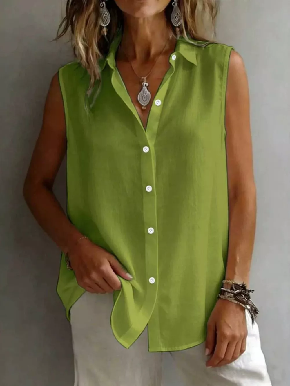 Sleeveless Button-Down Shirt, image 2