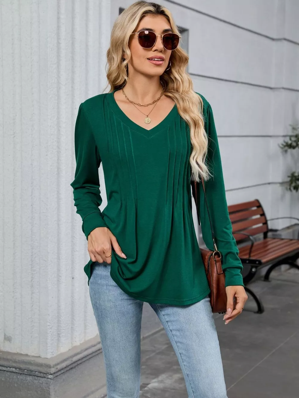 V-Neck Long Sleeve Relaxed Fit T-Shirt, image 13