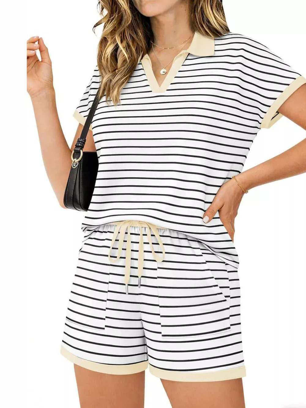 Striped Short Sleeve Polo and Shorts Set, image 4