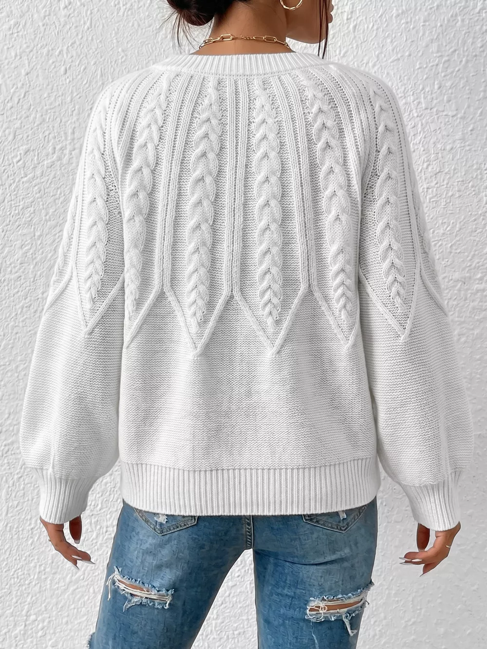 Cable-Knit Round Neck Sweater, image 5