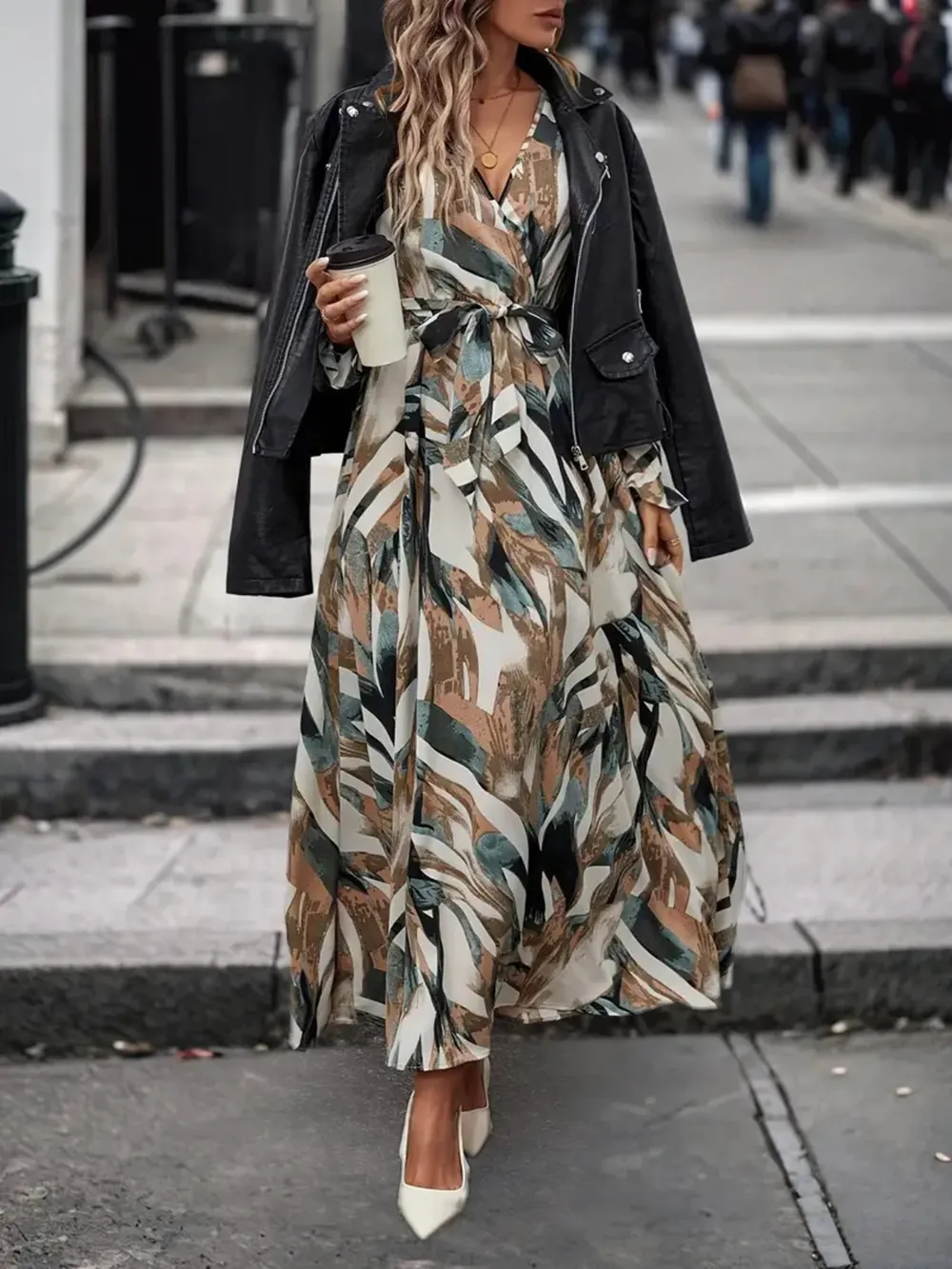 Printed Surplice Long Sleeve Maxi Dress, image 2