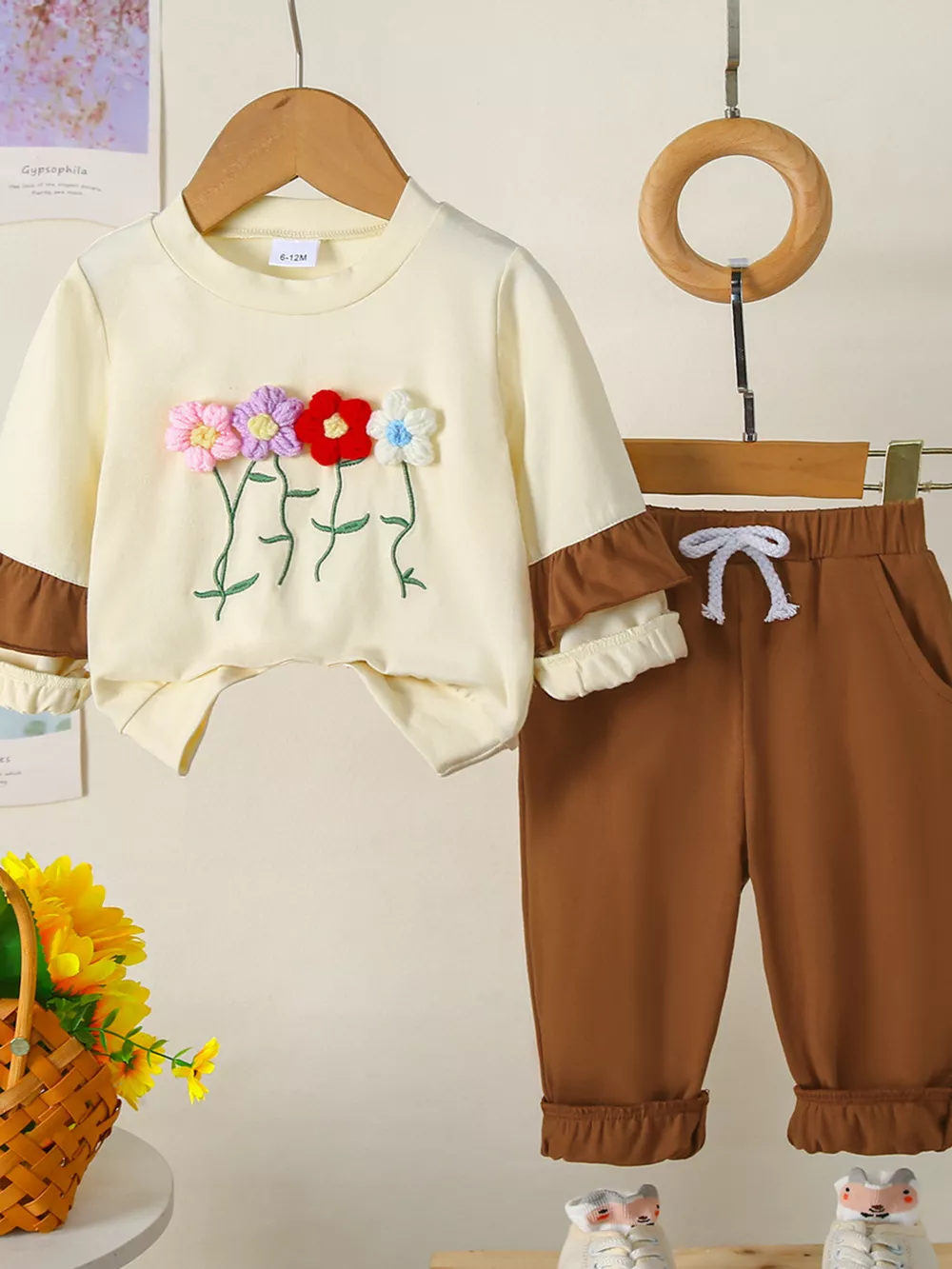 Children's Flower Long Sleeve Top and Pants Set, image 8