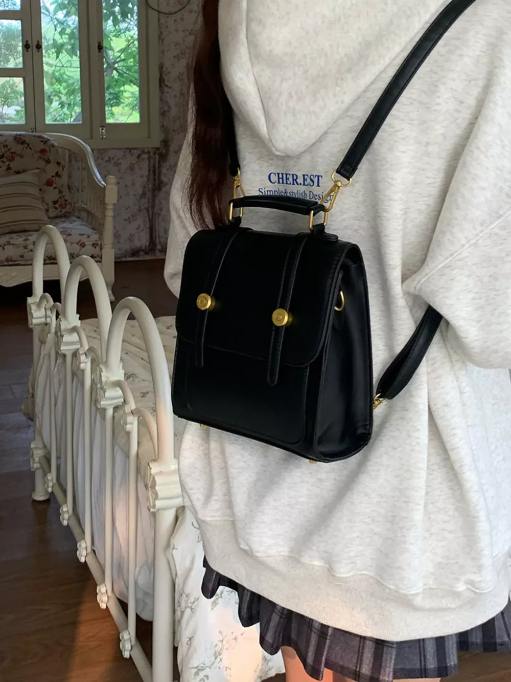 Top Handle Leather Backpack Bag, image 2