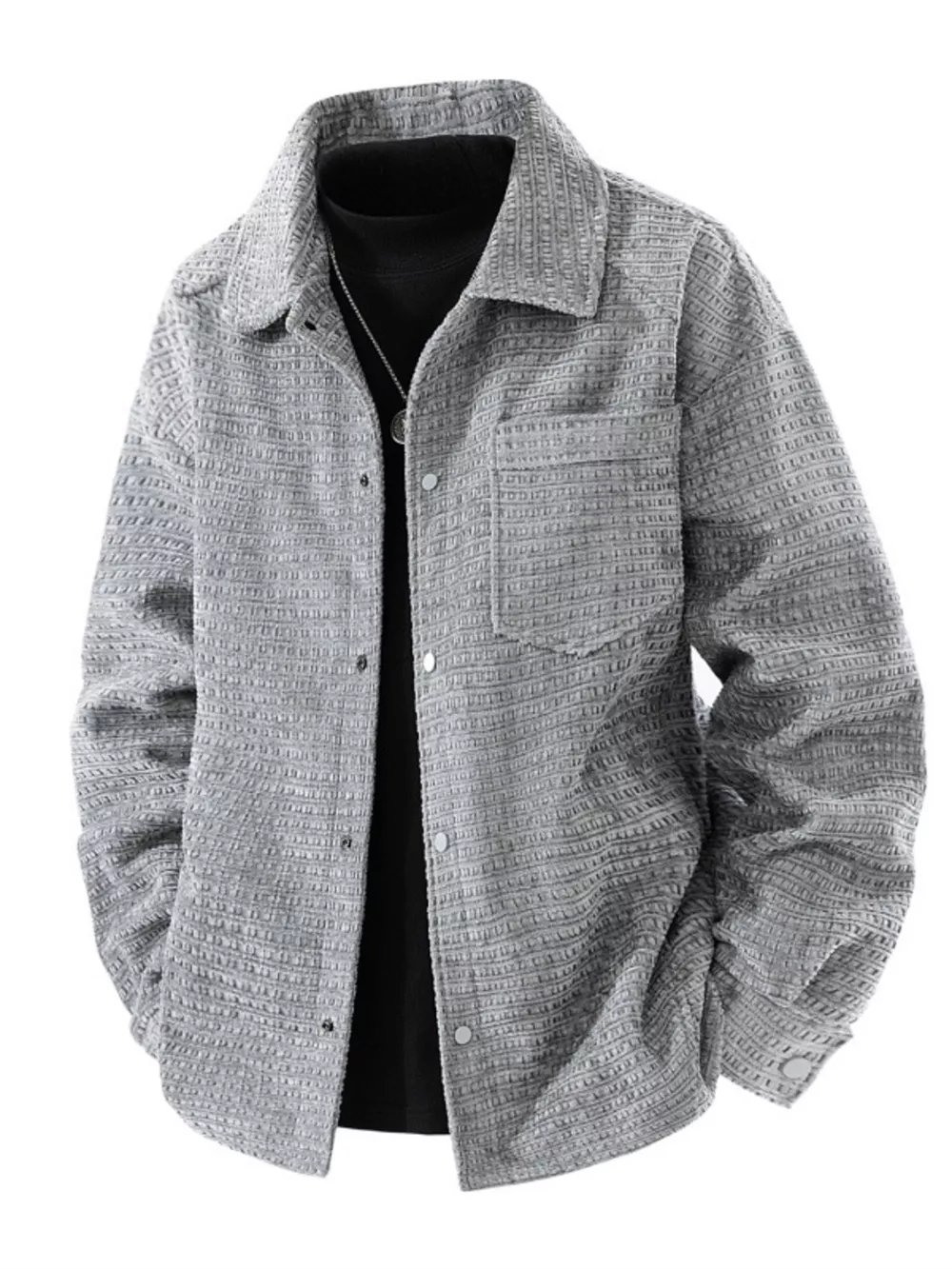 Men's Plus Size Textured Snap Down Shacket, image 2