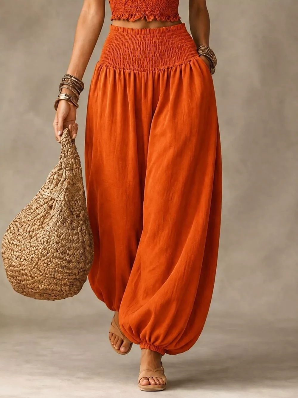 Full Size Smocked Harem Pants Plus Size, image 12