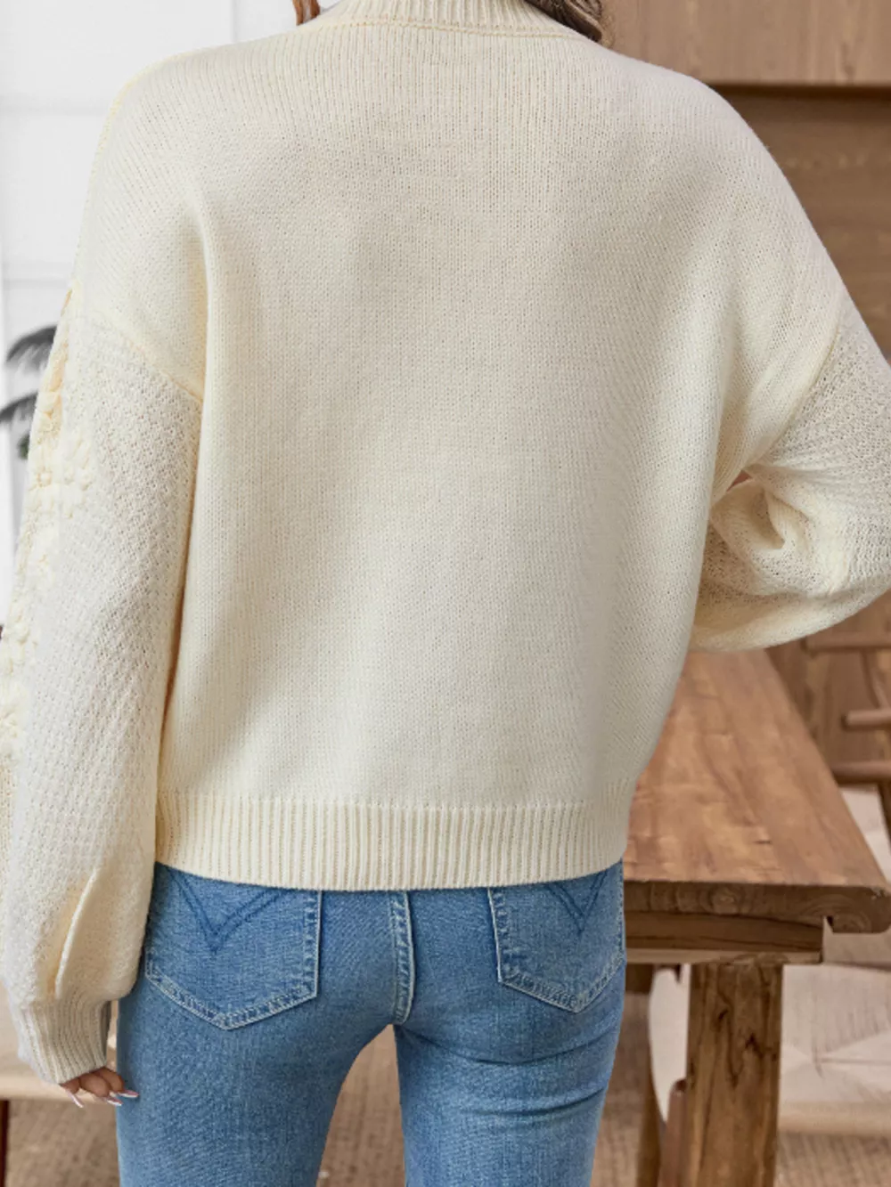 Flower Round Neck Long Sleeve Sweater, image 3