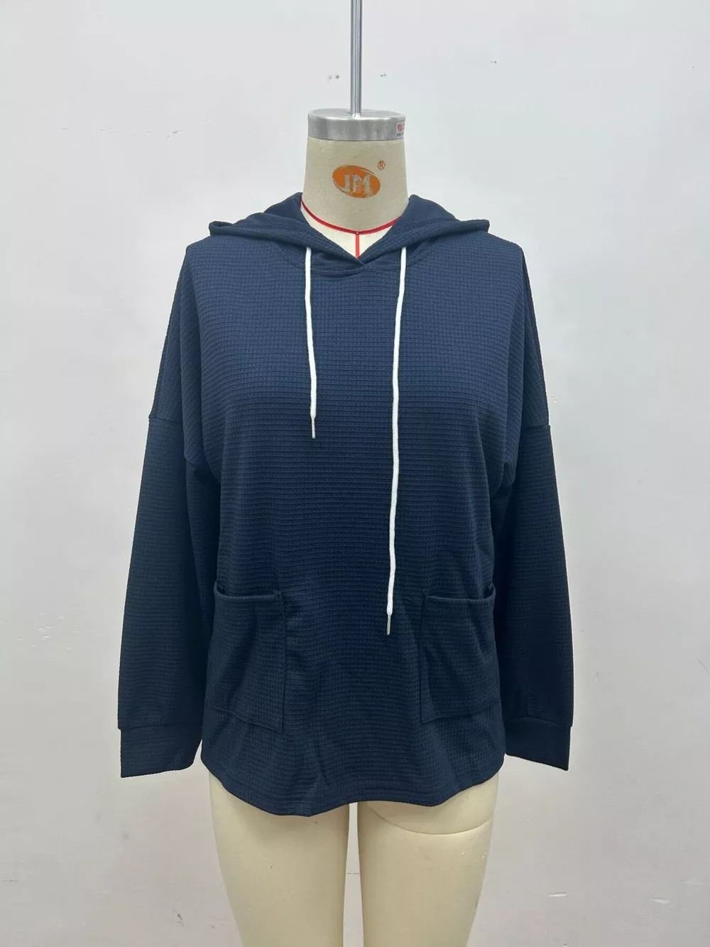 Full Size Waffle Knit Drawstring Long Sleeve Hoodie Plus Size, image 14