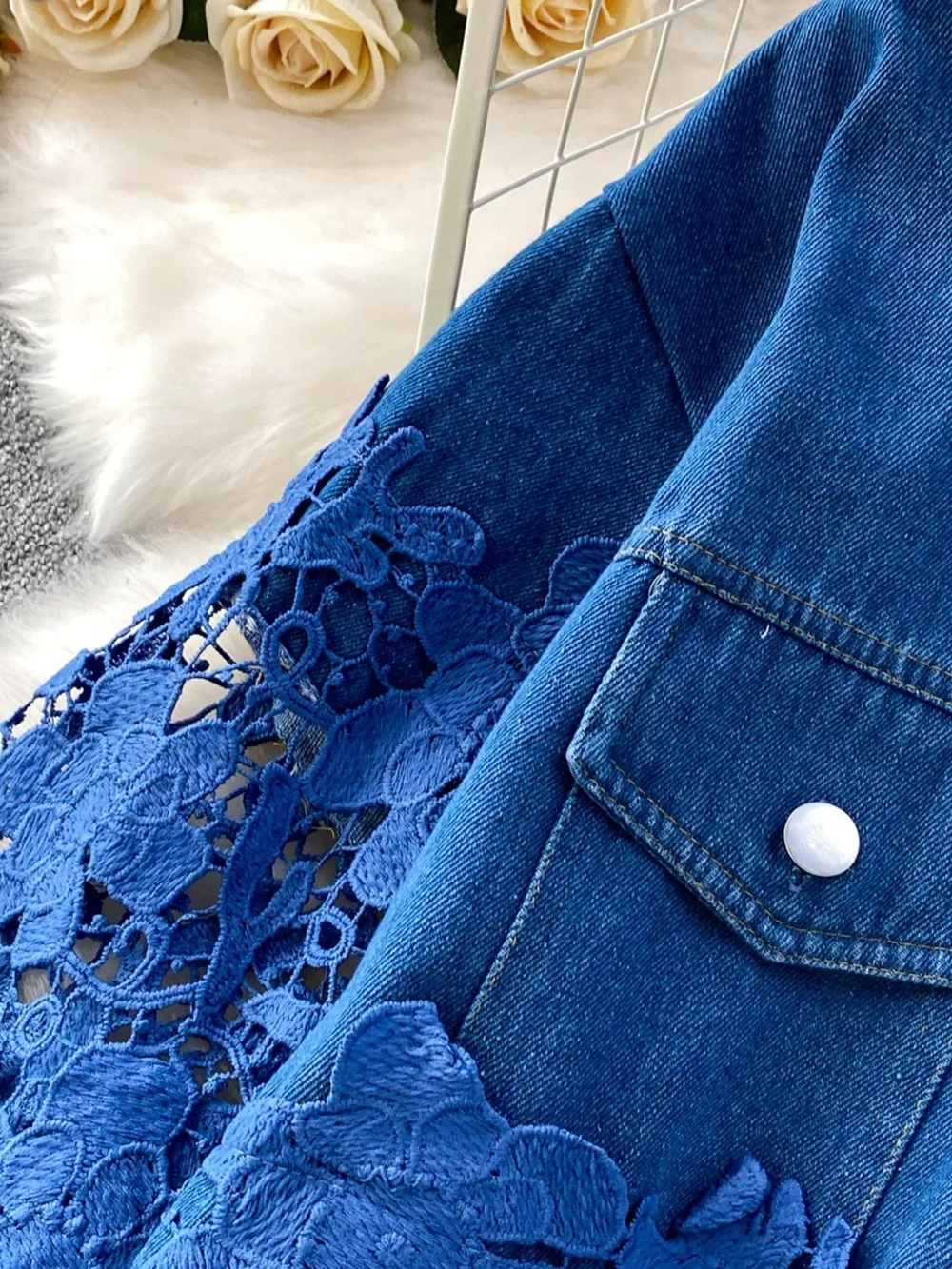 Lace Patchwork Shacket and Pants Set, image 12