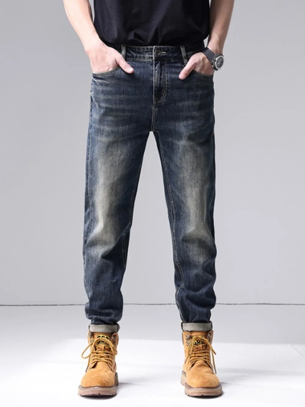 Men's Washed Straight Leg Jeans