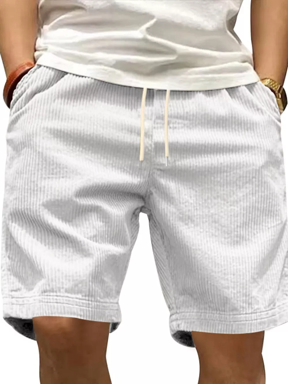 Men's Full Size Casual Corduroy Drawstring Shorts Plus Size, image 5