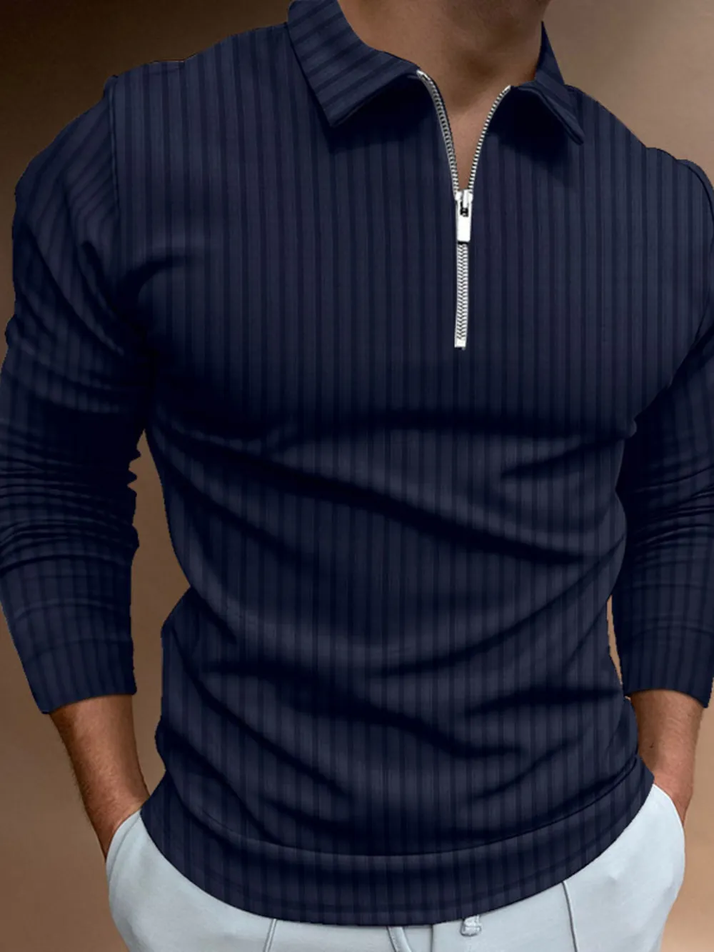 Men's Full Size Zip Detail Long Sleeve Polo Plus Size, image 9