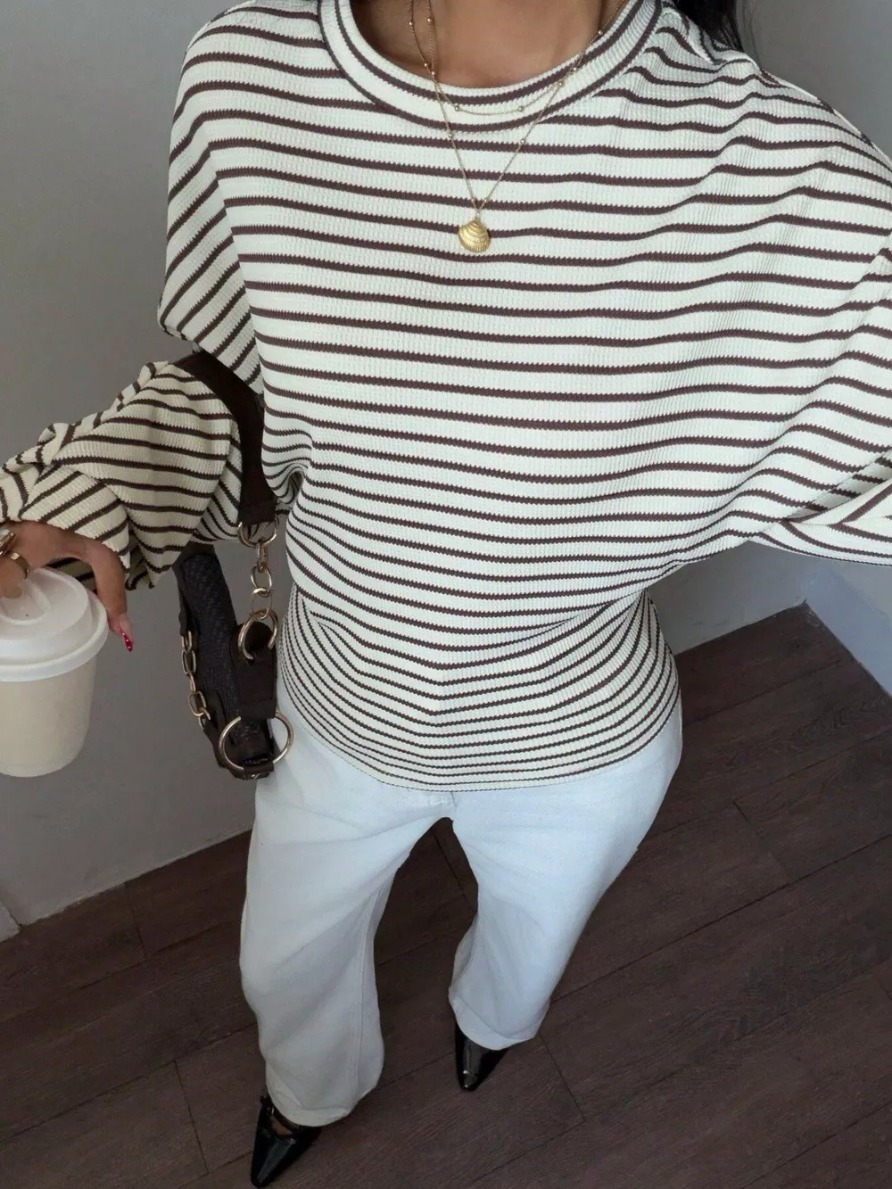 Casual Striped Batwing Sleeve T-Shirt, image 3