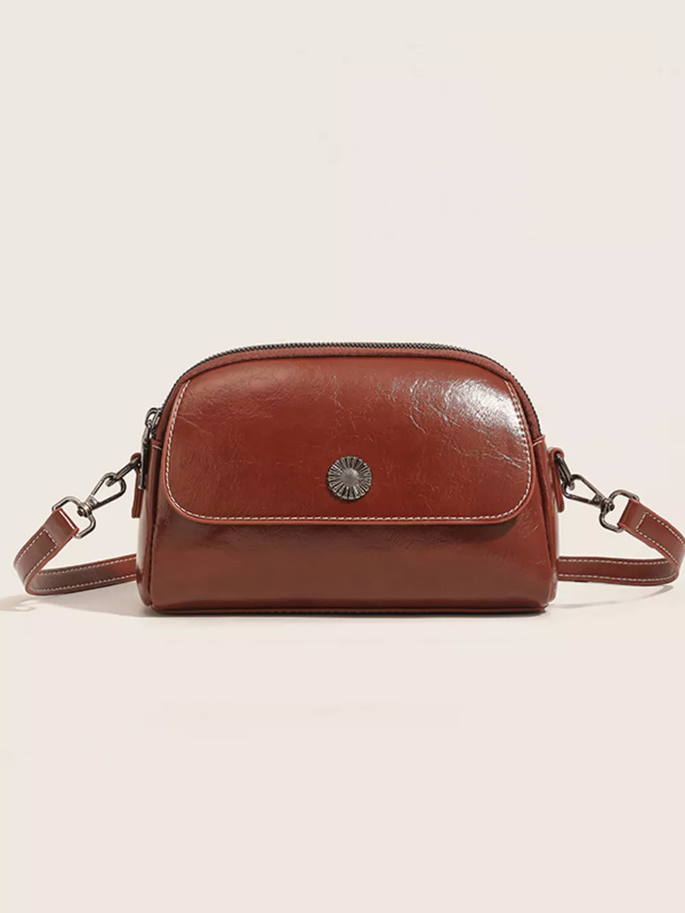 PU Leather Crossbody Bag with Metal Emblem Detail, image 10