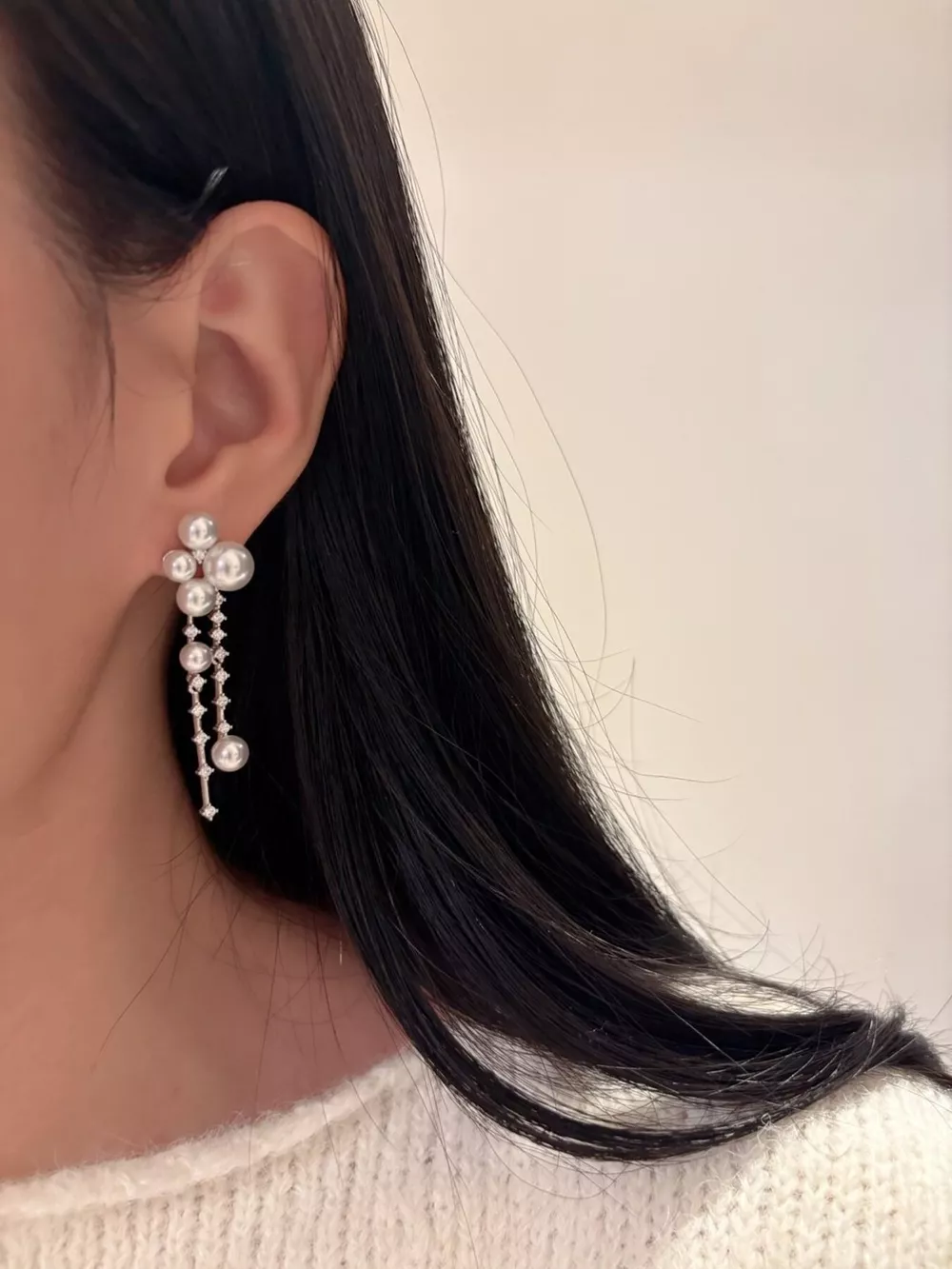 Pearl Cluster Dangle Earrings, image 2