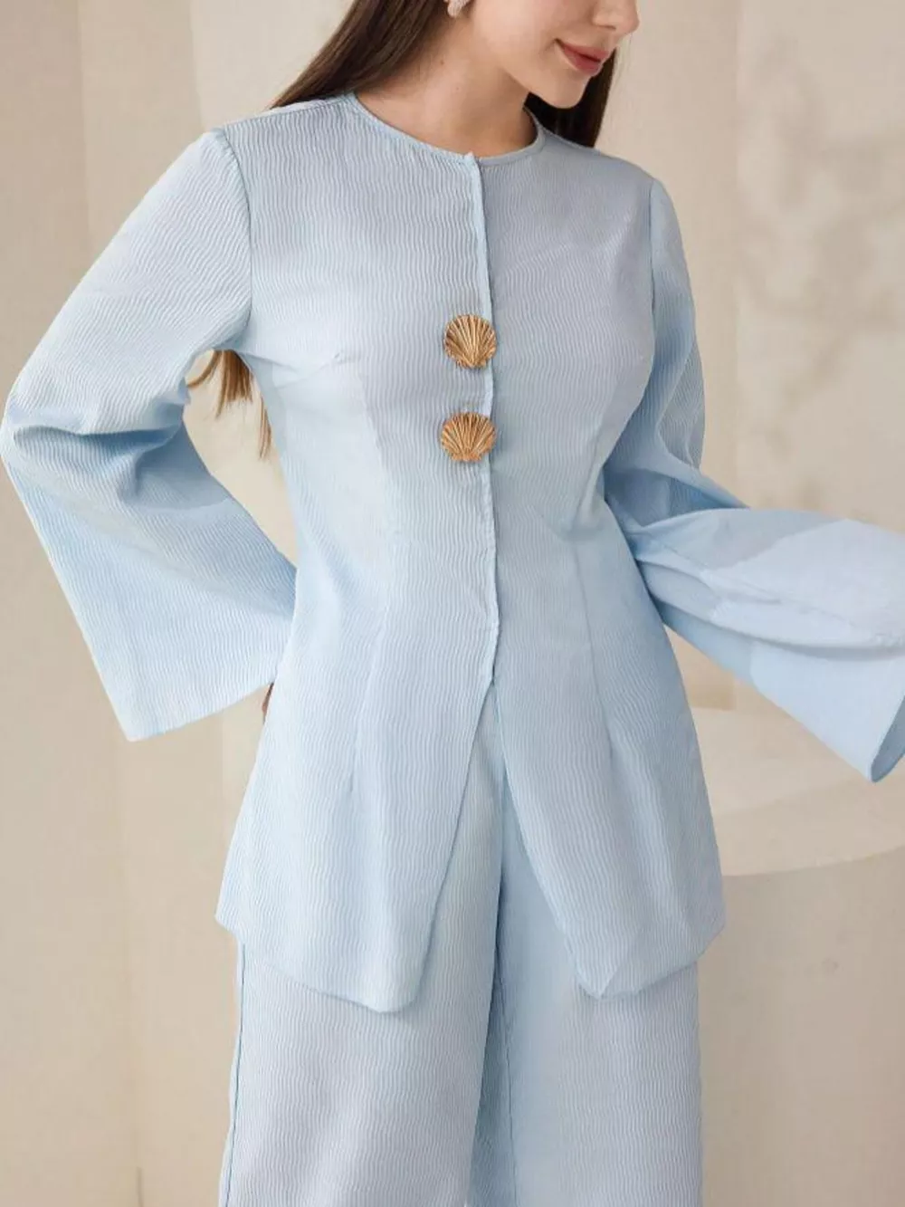 Shell Button Long Sleeve Shirt and Pants Set, image 2