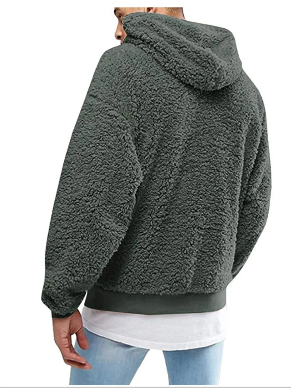 Men's Full Size Drawstring Sherpa Fleece Long Sleeve Hoodie Plus Size, image 7