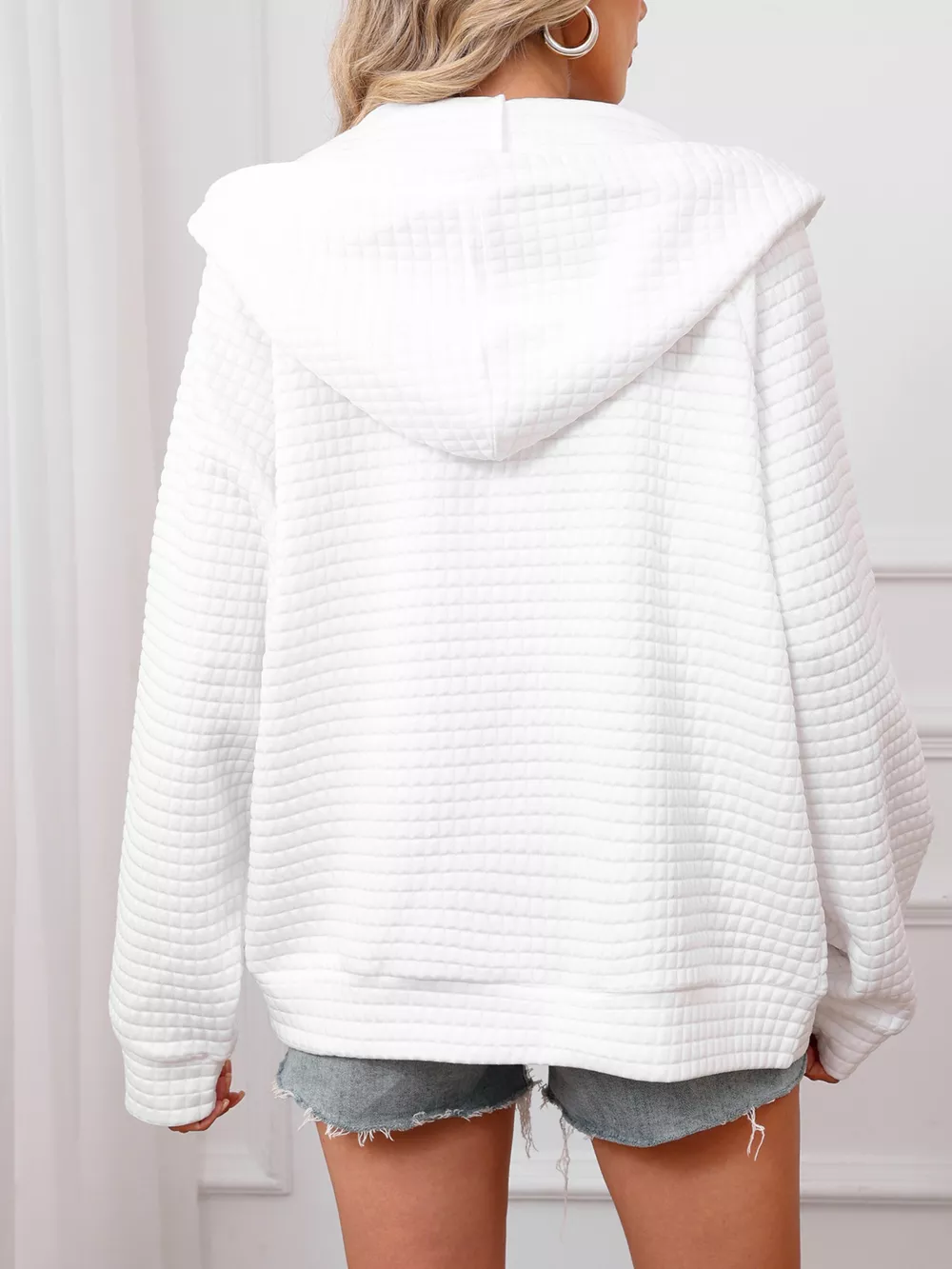 Full Size Textured Quilted Zip-Up Hooded Jacket Plus Size, image 12