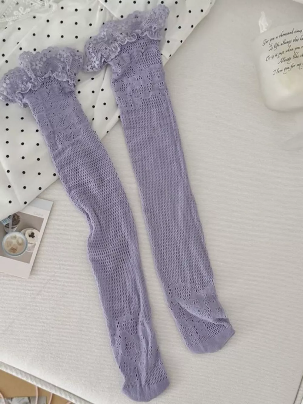 Lace Fishnet Knee-High Socks, image 12