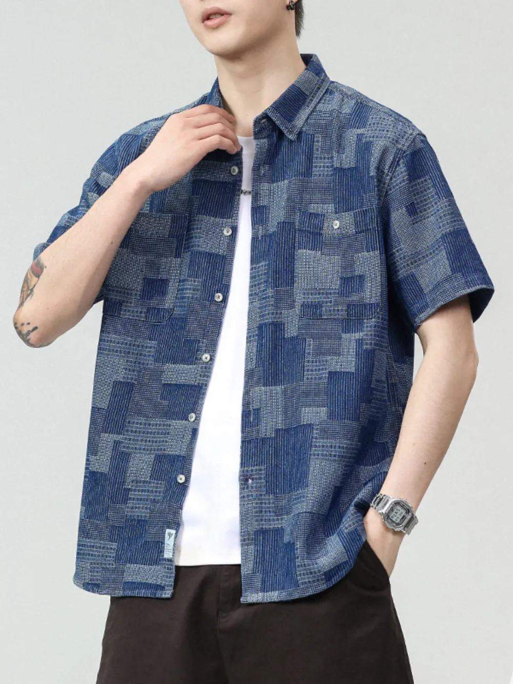 Men's Plus Size Denim Short Sleeve Shirt, image 3