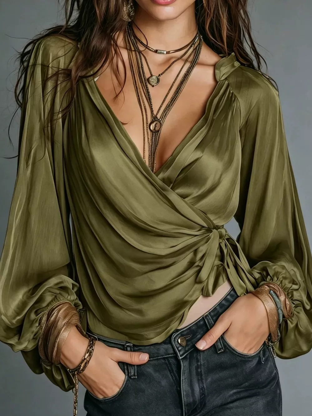 Satin Balloon Sleeve Blouse, image 14