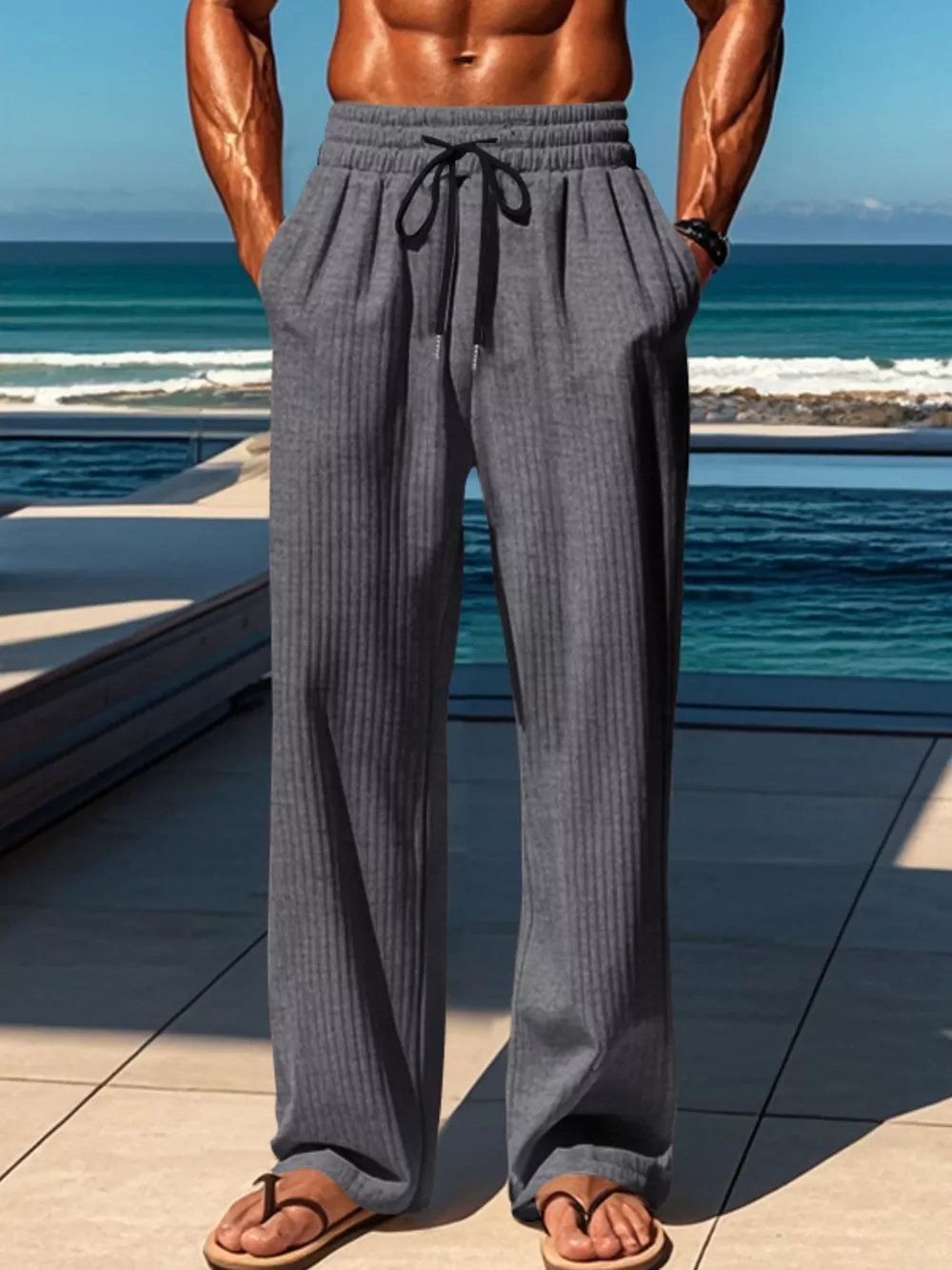 Men's Full Size Ribbed Knit Wide-Leg Pants Plus Size, image 2