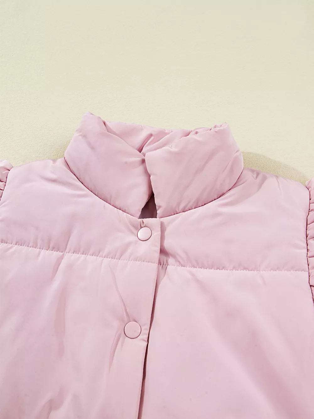 Stand Neck Flutter Sleeve Snap Button Puffer Vest, image 7